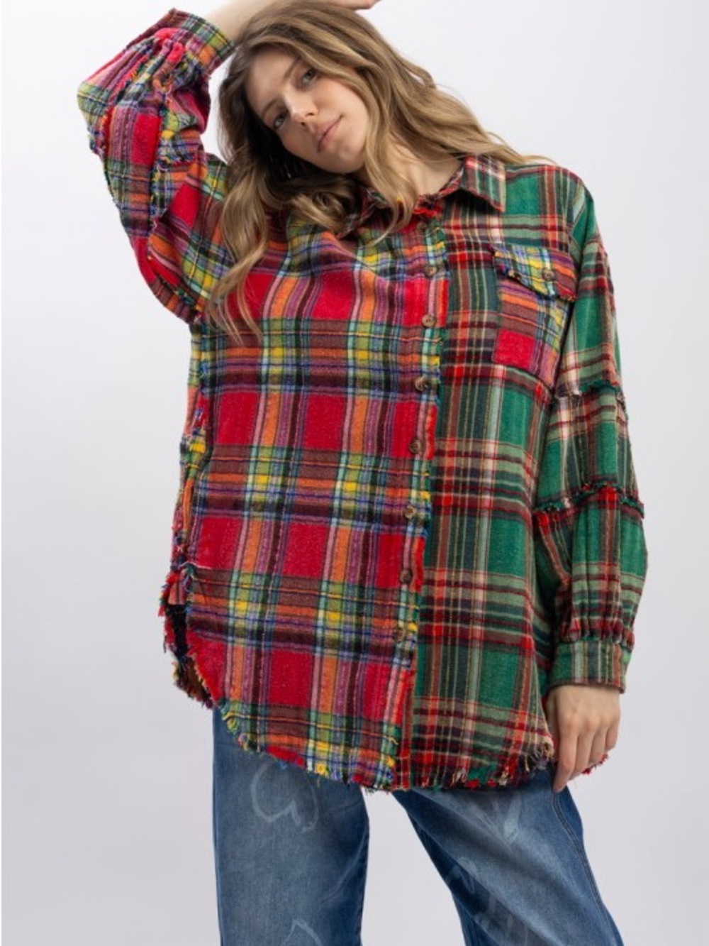 #115 New! Bluevelvet Oversized Plaid Button-Up Shirt - Picture 6 of 9